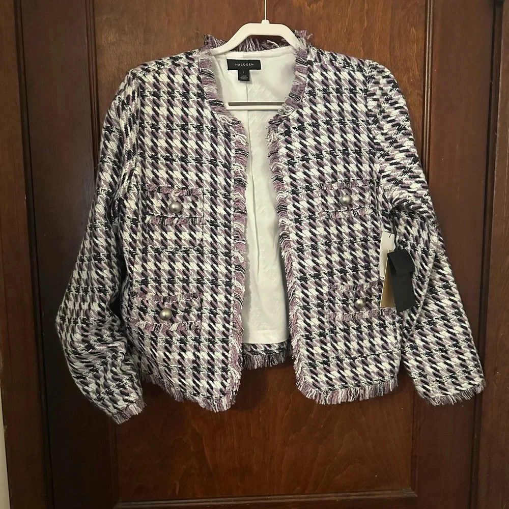 NWT Halogen LAVENDER MULTI Tweed Jacket Size L